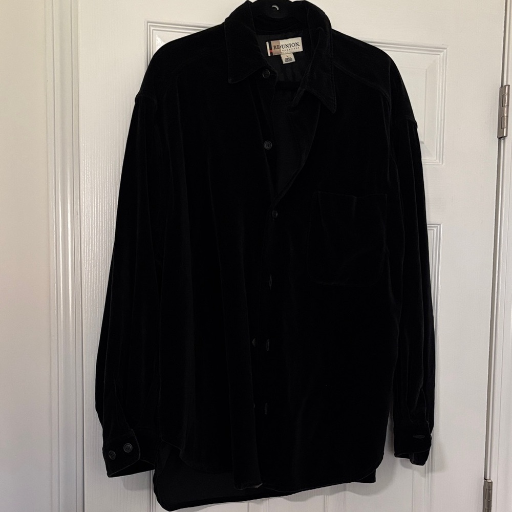 Men's Black Velour Button Up Shirt